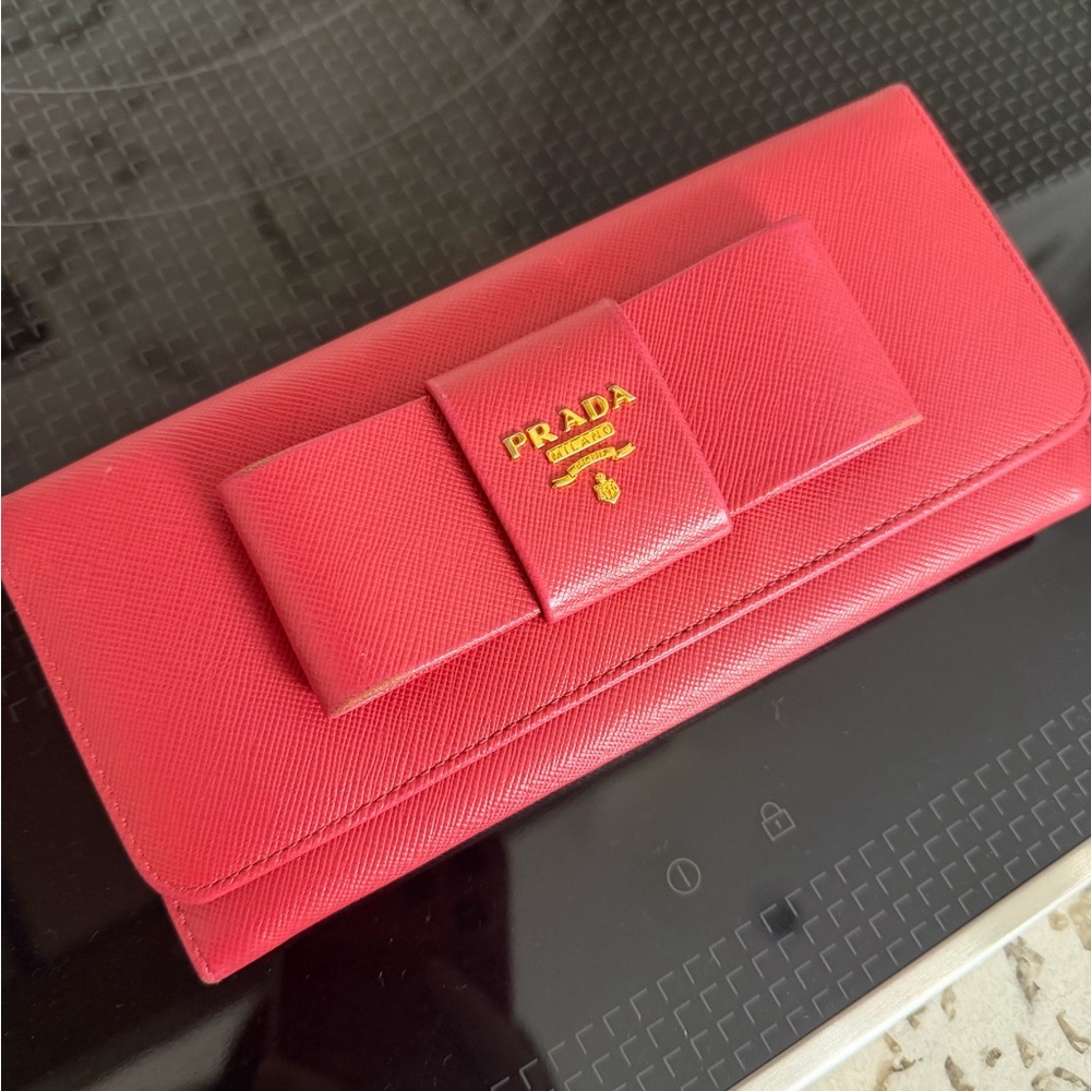 Prada Red Women's Wallet with Bow Accent